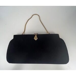 Vintage Black Fabric Purse 1940s-50s Handbag Cocktail Evening Bag Clutch